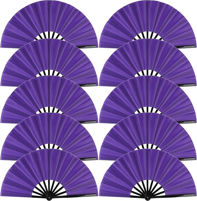 Huralona 5 Pack Large Folding Hand Clap Fan Fabric Rave Popping Fans Chinese Kung Fu Tai Chi Hand Fan Festival Dance Gift Performance Decorations (10 Pack-Purple)