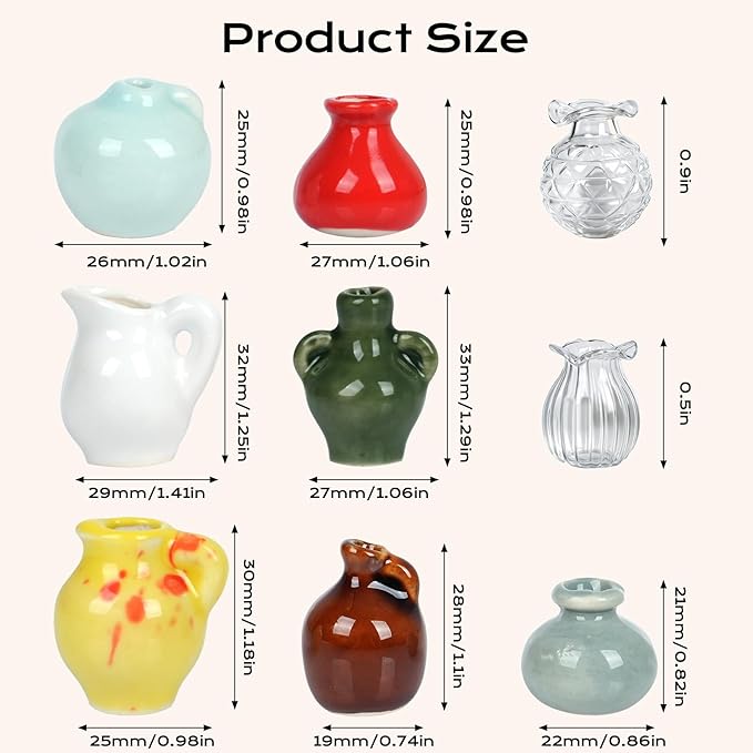 9Pack Mini Vase Magnets for Refrigerator,Cute Decorative Bud Plant Fridge Magnets for Kitchen, Office, Locker,Fridge Decorative,Locker(Without Flowers)