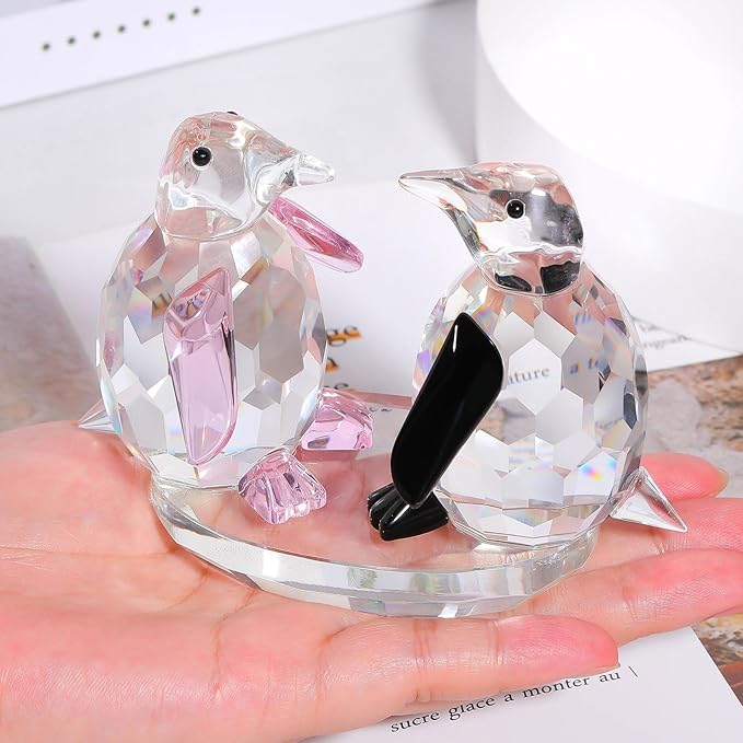Movdyka Crystal Penguin Figurines Decor Gifts for Women Men Cute Penguin Statues Collectibles Animal Blown Glass Sculpture Home Table Decoration
