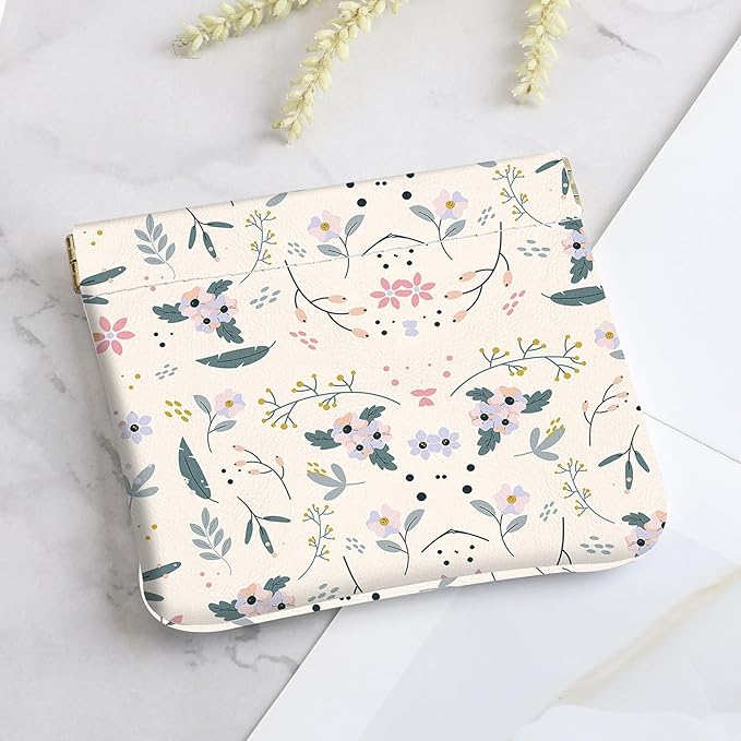 2Pcs PU Leather Small Squeeze Coin Purse Pouch Mini coin Bag Unique And Cute Wallet Cosmetic Bags Change Bag For Women Girls Men （Floral Print