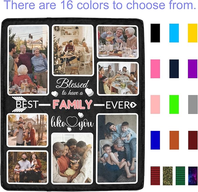 Custom Blanket Gifts for Family, Customized Blankets with Photos, Make a Personalized Bed Throws to My Family, Custom Souvenir Throw Blanket for Best Family Ever, 8 Collages Made in USA