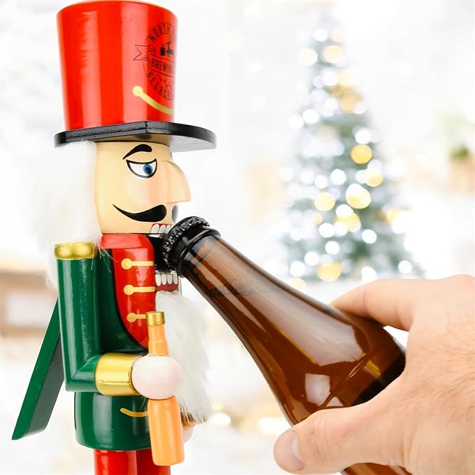Tree Buddees Beercracker Bottle Opener Nutcracker 15" Tall Functional Bottle Opening & Festive Holiday Décor Bottlecracker – Funny Gift for Men, Beer Lovers & Holiday Parties