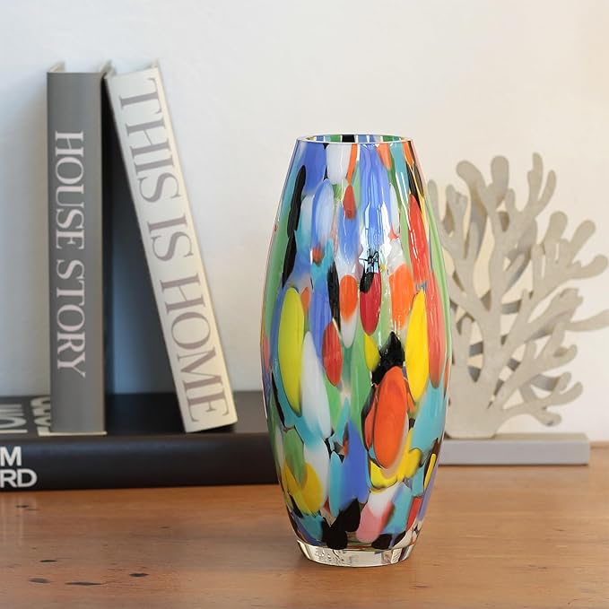 Ca D Oro Colored Glass Vase Confetti Effect Hand Blown Murano-Style Art Glass for Flower, Room Decoration and Centerpiece - Model Oliva G