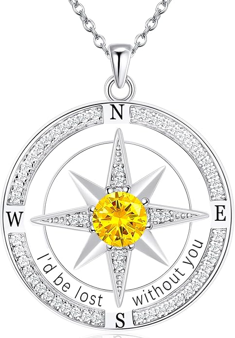 S925 Necklace Birthstone Compass Gift for Women Jewelry Sterling Silver Necklace for Wife Wedding Anniversary Girlfriend Birthday Gifts for Her Valentines Day Mom Mothers Day