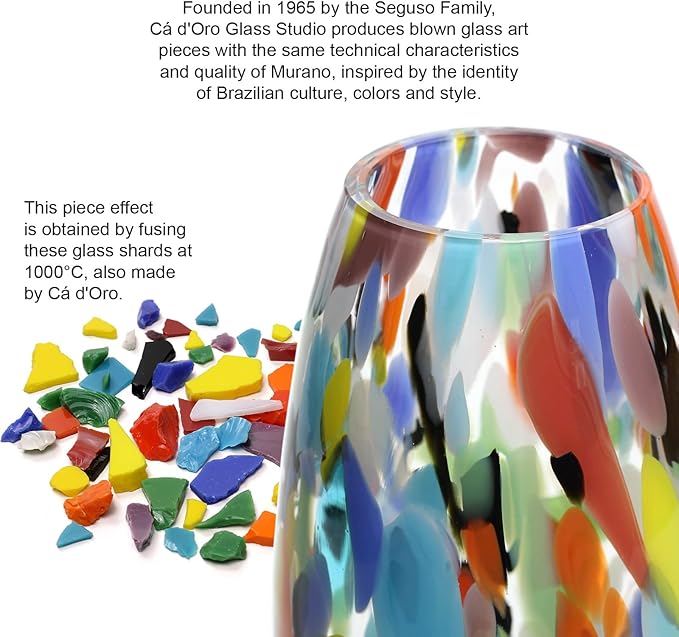 Ca D Oro Colored Glass Vase Confetti Effect Hand Blown Murano-Style Art Glass for Flower, Room Decoration and Centerpiece - Model Oliva G