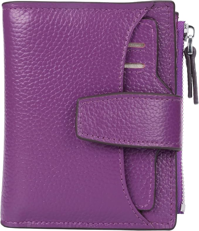 AINIMOER Women's RFID Blocking Leather Small Compact Bi-fold Zipper Pocket Wallet Card Case Purse with id Window