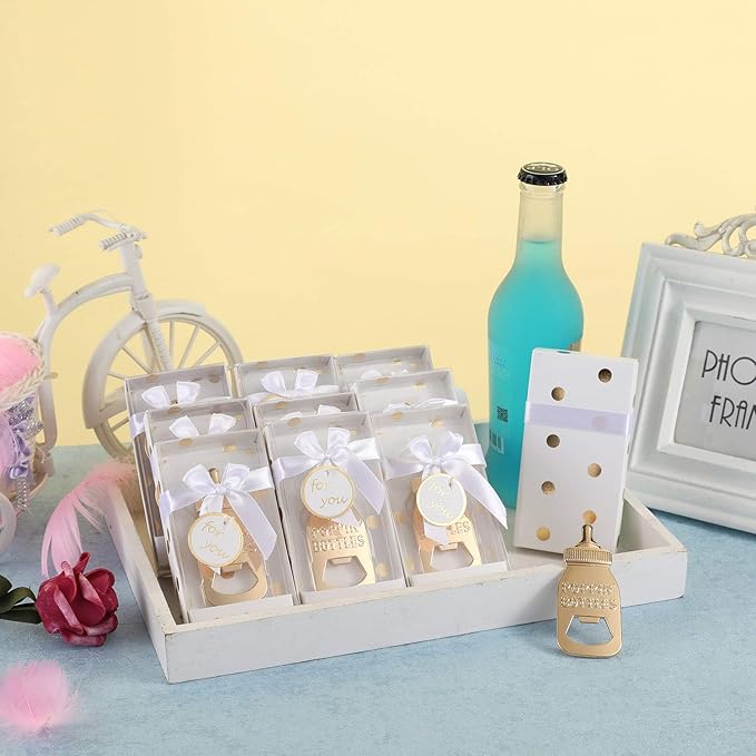 24 Pack Bottle Opener Baby Shower Favor For Guest,Cute Poppin Bottle Shaped Bottle Opener Favors for Baby Shower Souvenir Supplies and Decorations For Boy or Girl (White, 24)