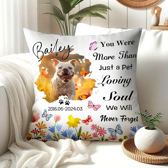 Personalized Pet Memorial Throw Pillow with Photo (Insert Included) - Sympathy Gift for Dog or Cat Loss - Customized for Pet Lovers and Owners (Colorful)