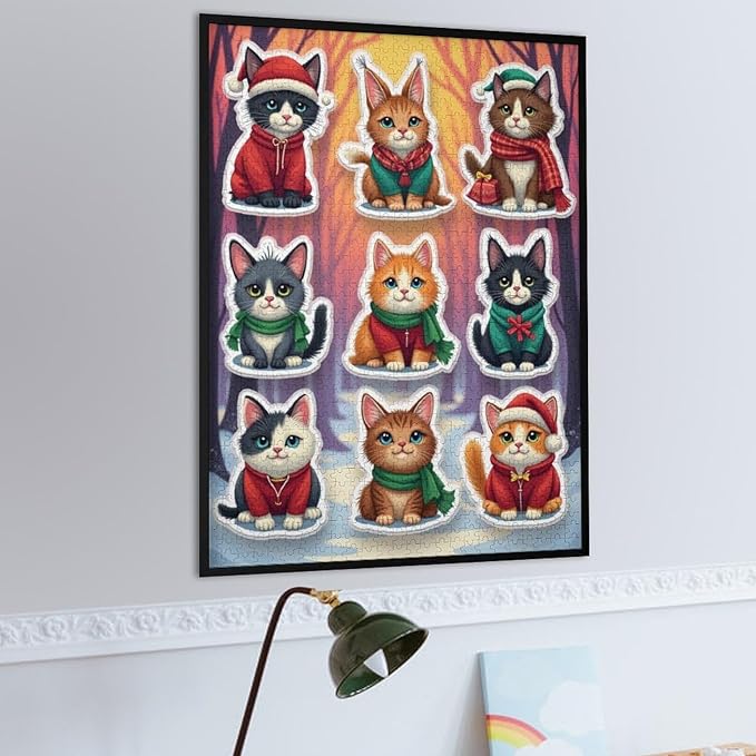 Wooden Puzzle 1000 Pieces Adult - Christmas Cat Puzzle Christmas Puzzles, Holiday Puzzles, Family Toys, Party Games, Jigsaw Puzzle Challenge and Funny