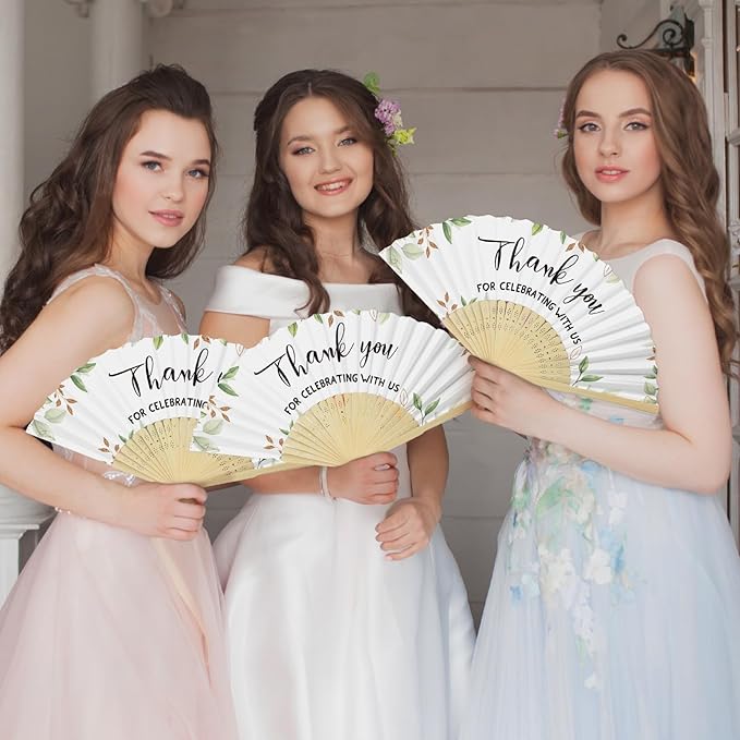 50 Pcs Wedding Foldable Hand Fans Wedding Party Favor with Bag Something Blue Before I Do Handheld Fans Thank You for Celebrating with Us for Bridal Shower Bridesmaid Gift(Greenery)