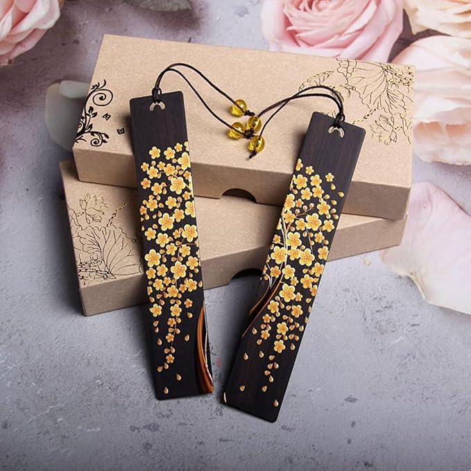 2pcs Wooden Bookmark,5.71"x1.18" Wooden Reading Marker for Reading Book Lovers Birthday Present, Lightweight Page Markers Unique Gift for Men Women Students Teachers