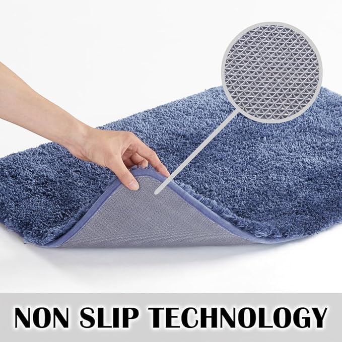 Suchtale Non Slip Bath Mat (16 x 24, Blue) Water Absorbent Soft Microfiber Rug Machine Washable Thick Plush Shaggy Bath Rug for Bathroom, Shower