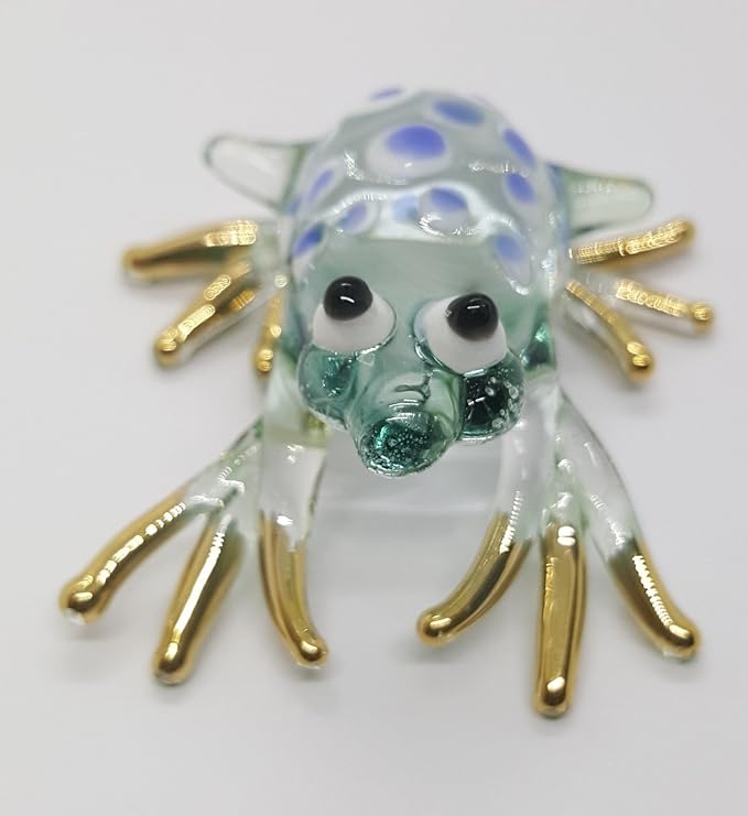 WitnyStore 1¾" Green White Blue Dot Frog Artistic Blown Glass Figurine Premium Hand-Blown Statue Tabletop Decoration Unique Collectible for Adult Collectors Handcrafted Elegant Home Room Decor