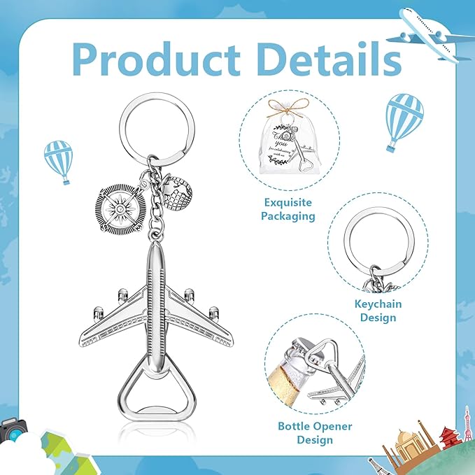 VZCBZC 50PCS Airplane Bottle Opener Keychain for Travel Party Favors Air Plane Beer Bottle Openers for Guests,Party Souvenirs or Decorations