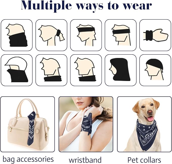 PLULON 30 Pack Bandanas for Men Women, Polyester Novelty Paisley Pattern Bandana Headbands Wristband Neckerchief Cowboy