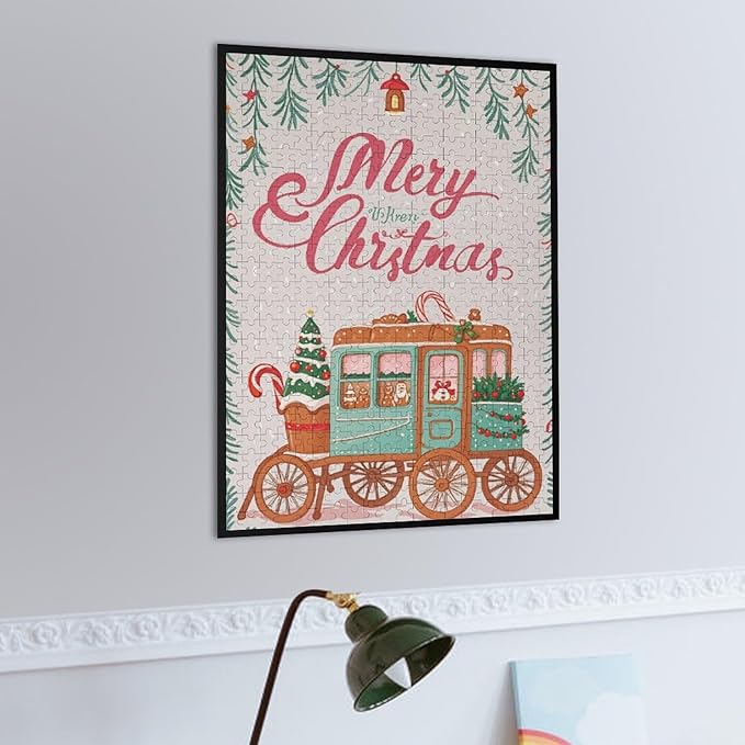 Wooden Puzzle - Christmas Gingerbread Express Train Jigsaw Puzzles，Wooden Puzzles for Adults 500 Pieces Unique Gifts for Wall Art，Challenge Puzzles，Educational Games，Family Puzzles