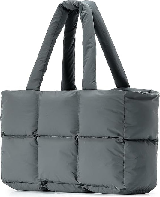 Herald Puffer Tote Bag for Women, Large Quilted Puffy Handbag Lightweight Satchel Purse with Cup Holder & Compartment