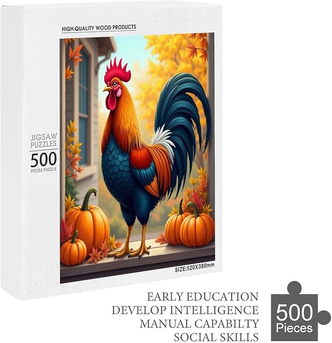 Jigsaw Puzzles for Adults 500 Piece - Thanksgiving Fall Pumpkins and Cocks Wooden Puzzle，Funny Puzzle，Unique Gifts for Wall Art ，Family Puzzles，Educational Games，Challenge Puzzles