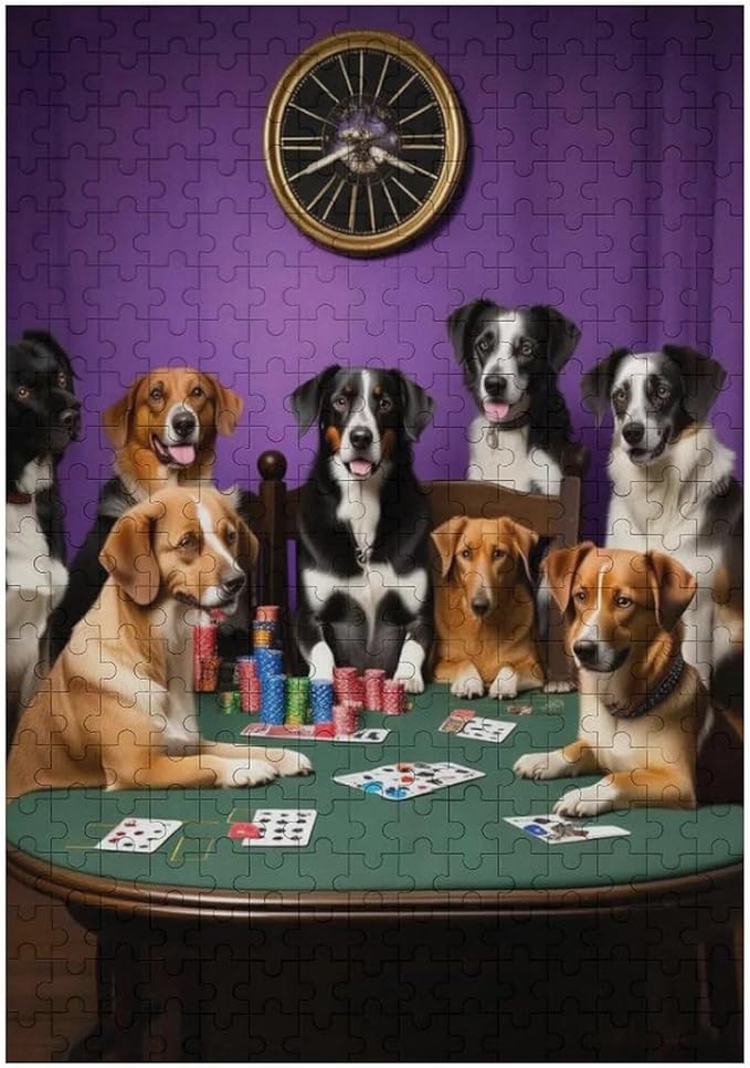 Wooden Puzzle - Dogs Playing Poker Jigsaw Puzzles，Wooden Puzzles for Adults 300 Pieces Challenge Puzzles，Educational Games，Family Puzzles，Unique Gifts for Wall Art