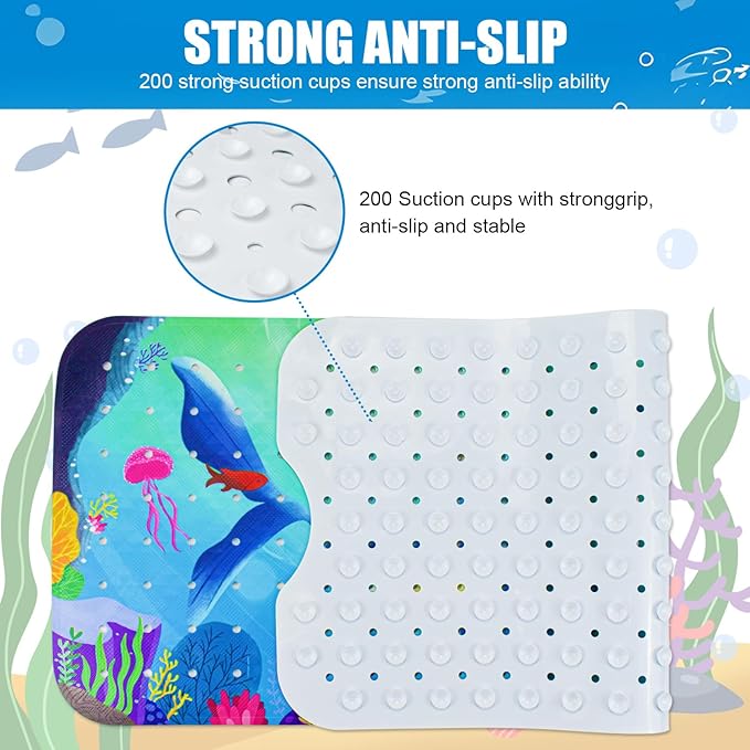 Vanleonet Baby Bath Mat for Tub for Kids, 40''x16'' Extra Long Bathtub Mat Non Slip, Toddler Bath Mat Non-Slip for Tub with Suction Cups & Drain Holes, Machine Washable,Whale
