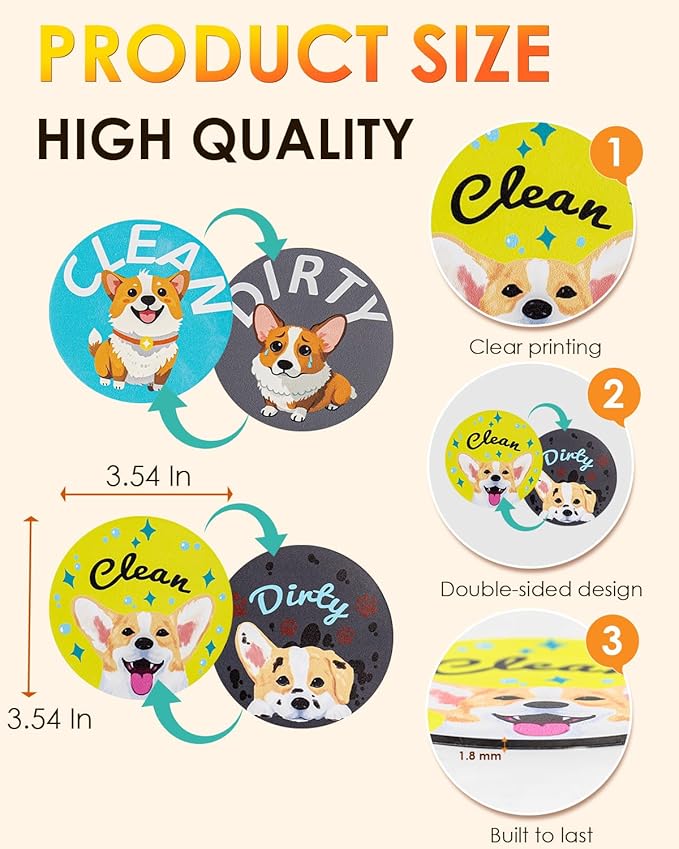 HAYVAN Clean Dirty Magnet for Dishwasher, 2 Pack Double-Sided Dishwasher Sign for Stainless Steel - Funny Corgi Cartoon Magnetic Home Kitchen Gadgets - Cute Dog