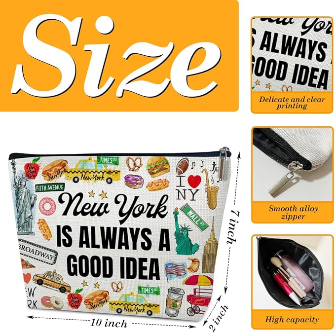 Funny New York Travel Makeup Bag, City Themed and Trip Gifts Favors, Travel Lover Gift for Women Her, Cosmetic Bag for Holiday Trip Vacation, New York Is Always A Good Idea