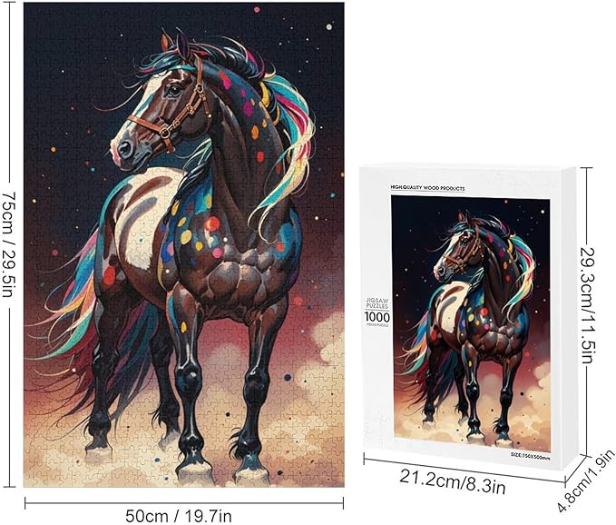 Jigsaw Puzzles for Adults 1000 Piece - Colorful Horses Themed Wooden Puzzles，Stress Relief Games，Puzzle Games Challenge Puzzles，Educational Games，Family Puzzles