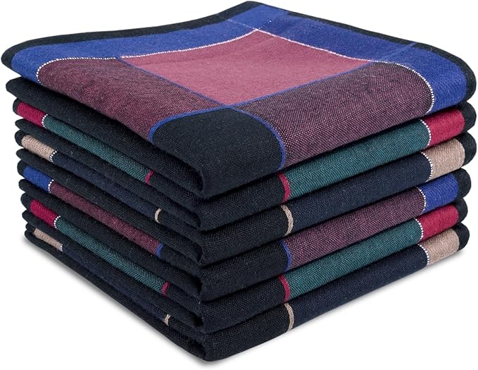 Zenssia Pure Cotton Men's Soft Handkerchiefs Assorted Color Pack of 6 Gift Set