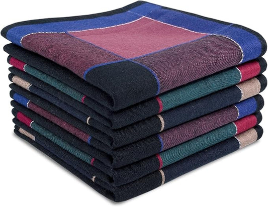 Zenssia Pure Cotton Men's Soft Handkerchiefs Assorted Color Pack of 6 Gift Set