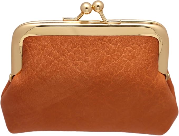 Coin Purse Vintage Bag Lock Wallet Buckle Kiss Lock change purse change holder wallet coin Leather coin wallet(B Orange)
