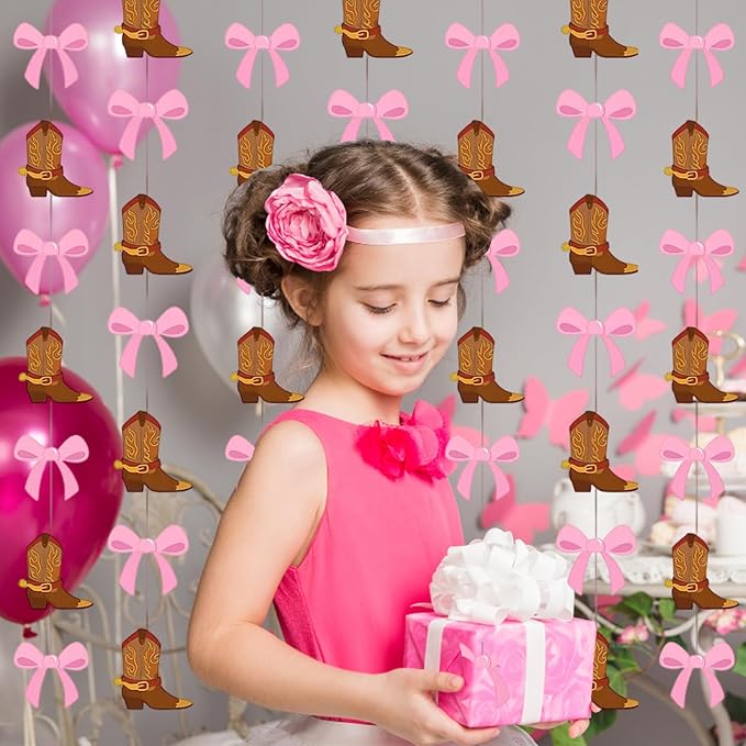 Boots or Bows Gender Reveal, 6 Pcs Boot Bows Party Decorations with 45.3 Inches Hanging Length for Western Theme Baby Shower