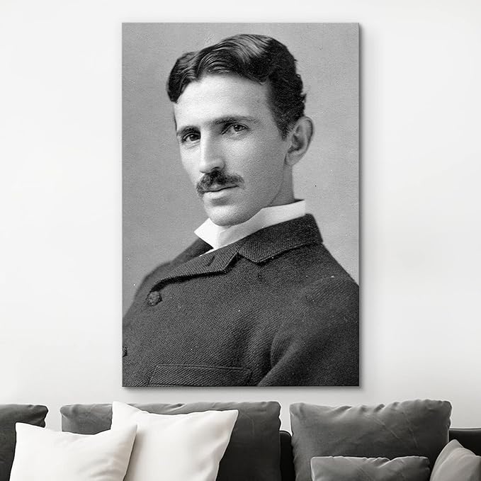 wall26 Canvas Print Wall Art Portrait of Nikola Tesla People Pop Culture Historical Realism Famous Closeup Colorful Multicolor Classical for Living Room, Bedroom, Office - 12"x18"