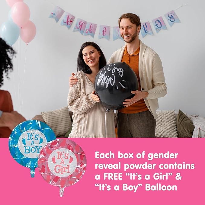 Clover Products Gender Reveal Confetti Poppers – Biodegradable Powder cannon - Pink, 4 Pack - Girl Smoke Bombs - Powder Cannon Party Poppers Pink Party Supplies- Includes FREE “It’s a Girl” Balloon