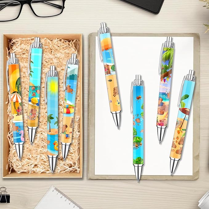 Idealmuzik 8 Pack Capybara Pens – Cute Animal Pens with Unique Capybara Designs, Smooth Writing Ink Pens for School, Office, Journaling