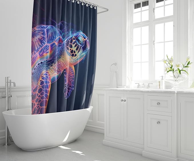 4 Pcs Turtle Shower Curtain Set - Turtle Shower Curtain Ocean Shower Curtains for Bathroom Kids Shower Curtain Ocean Themed Shower Curtain Set with Rug, Toilet Cover and Bath Mat with 12 Hooks