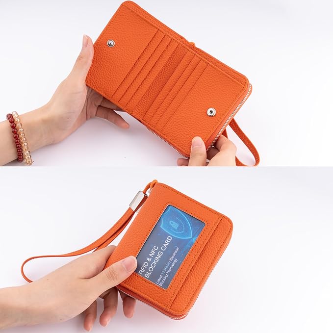 Genuine Small Wallet for Women, Slim RFID Blocking Credit Card Holder with ID Window, Compact Purses for Women with 31 Card Slots
