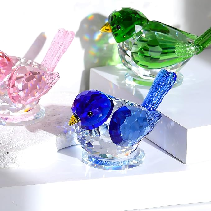 Ornalrist Crystal Blue Clear Birds Figurines Collectible Figurines Birthday Gifts for Him Husband Table Centerpiece Home Decoration Paperweight for Animal Lovers