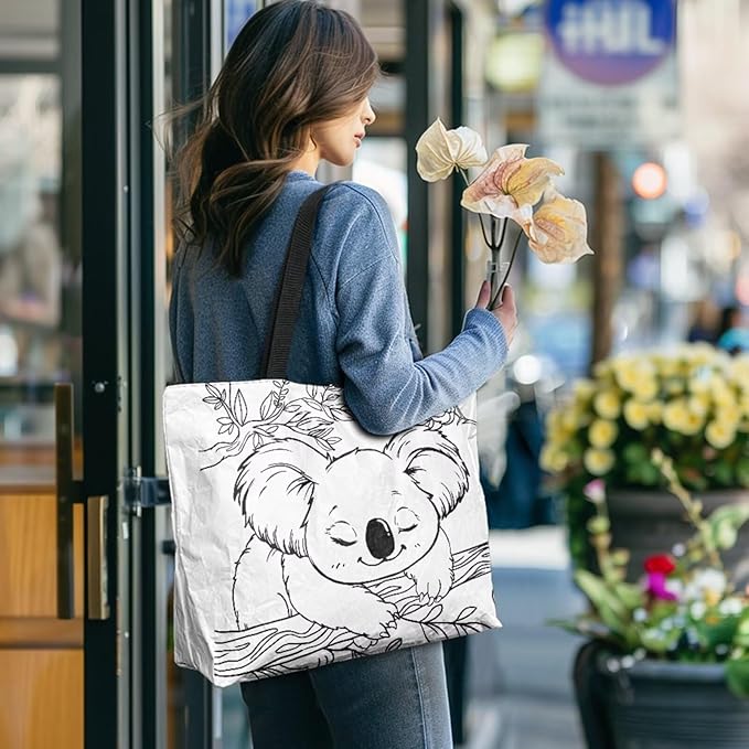 Cartoon Animal Printed DIY Coloring Tote Bag Waterproof Paper Handbags for Women Large Travel Shoulder Bags Purses