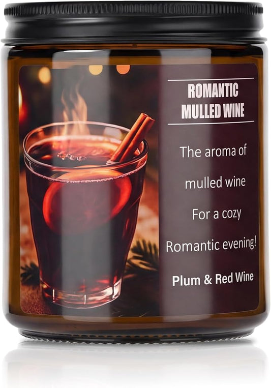 Valentines Day Gifts for Her Him - Mulled Wine Plums Candle 8 Oz - Romantic Anniversary Wedding Birthday Valentines Gifts for Women Men, Girlfriend Boyfriend Gift Ideas