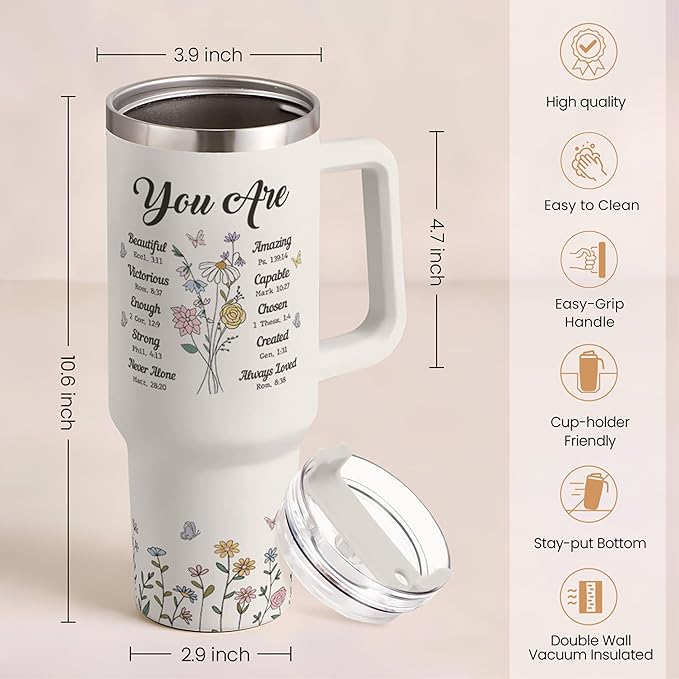 SANDJEST Christian Gifts for Women, Inspiration Gifts Tumbler 40oz Stainless Steel Insulated with Handle and Straw - Mother's Day Birthday Religious Gifts for Mom, Friend, Sister, Grandma