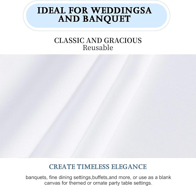 10 Pack White Table Cloth Rectangle Table 60 x 102 Inch Tablecloths for 6 Foot Rectangle Tables. Stain and Winkle Resistant Polyester Washable White TableCloths for Parties Wedding Dining