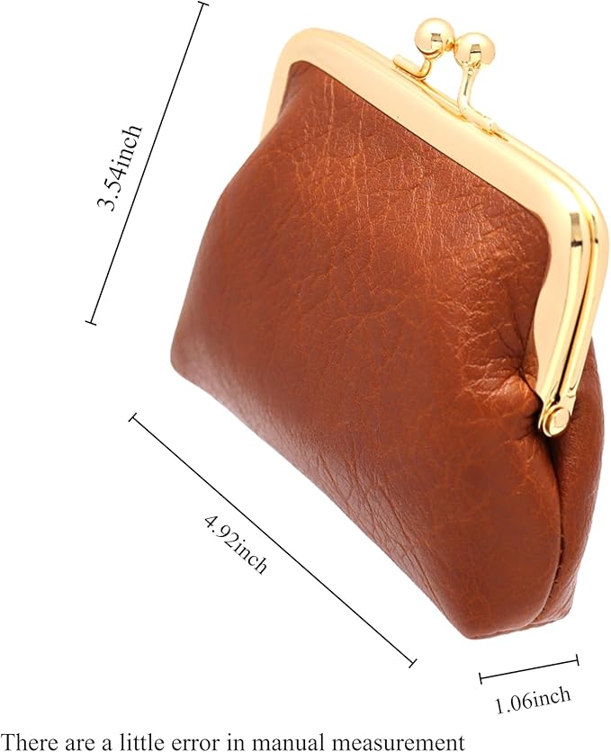 Coin Purse Vintage Bag Lock Wallet Buckle Kiss Lock change purse change holder wallet coin Leather coin wallet(B brown)