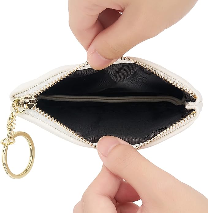 WOZEAH Artificial Leather Coin Purse Change Purse With Key Chain Ring Zipper For Men Women (A White)