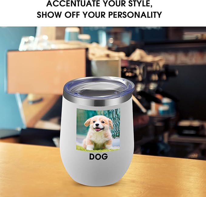 Personalized Wine Tumbler Glasses Print in USA Stainless Steel Travel Customized Coffee Cup with Lid & Straw Double Wall Insulated Mug with Colorful Text Logo Photo