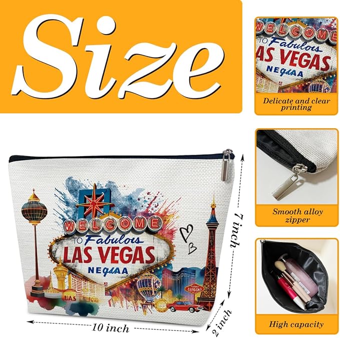 Las Vegas Travelling Gifts Makeup Bag, City Travel Cosmetic Bag for Purse, Watercolor Gifts, Las Vegas Souvenir, Trip Favors for Traveller, Travelling Lovers, City Themed Organizer
