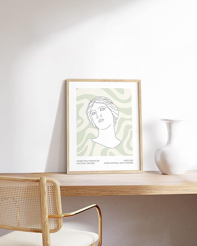HAUS AND HUES Sage Green Wall Decor – Aesthetic Green Room Art, Danish Pastel Posters, Minimalist Botanical Prints (Beige Frame, 12x16)