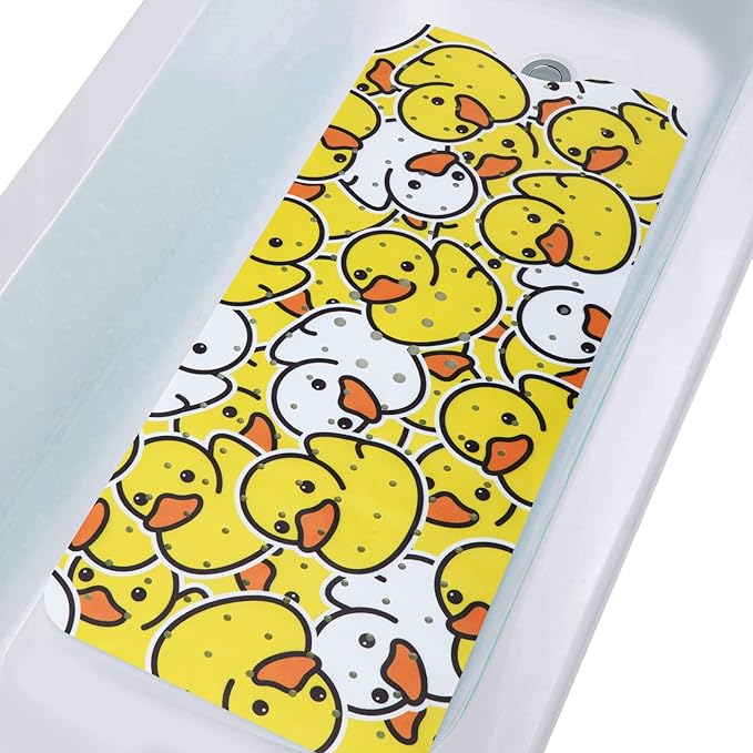 Bathtub Mat Non Slip Shower Mat for Kids Adults & Elderly 40X16 Inch Extra Long Anti Slip Bath Mats for tub Mat with Suction Cups and Drain Holes,Duck