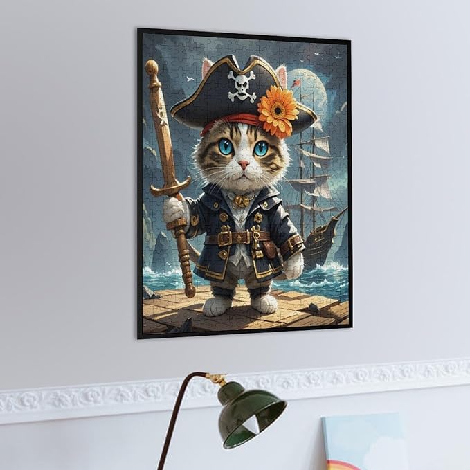 Wooden Puzzle - Classic Pirate Cat Leader Jigsaw Puzzles，Wooden Puzzles for Adults 500 Pieces Challenge Puzzles，Educational Games，Family Puzzles，Unique Gifts for Wall Art
