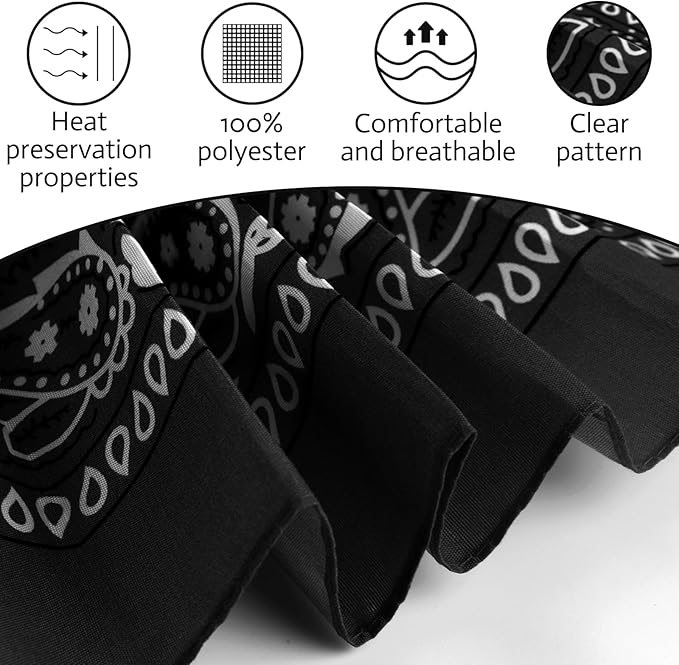 PLULON 30 Pack Bandanas for Men Women, Polyester Novelty Paisley Pattern Bandana Headbands Wristband Neckerchief Cowboy