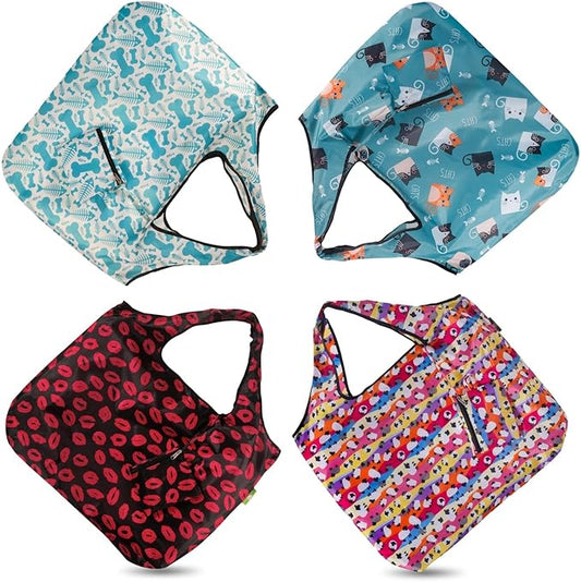 ECO CHIC Foldable Reusable Large Recycled Grocery Bags Lightweight Shopping Tote Bags with Storage Pouch - Collection of 4 bags